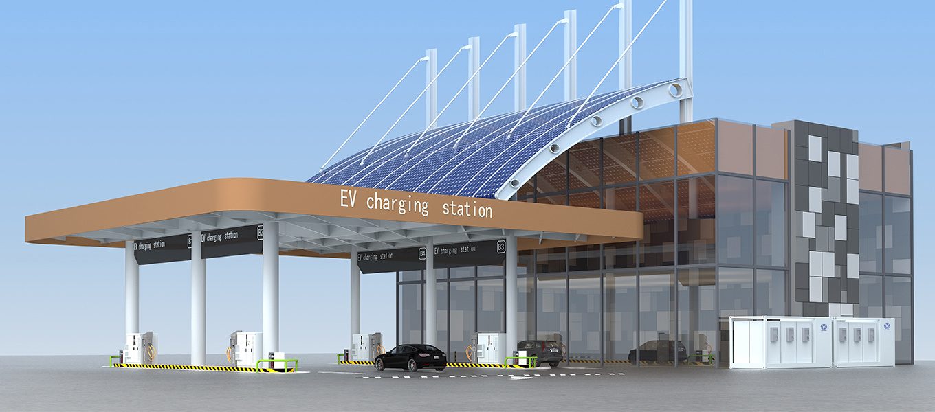 A solar-canopied EV charging station with battery storage